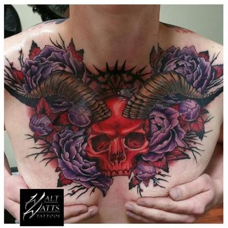 Tattoos - Walt Watts Red Horned Skull - 139860